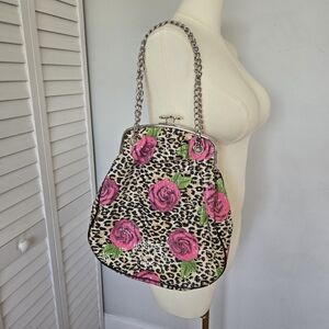 Amici Leopard Rose Sequin Bag Y2K Statement Glam Punk Retro Shoulder Purse